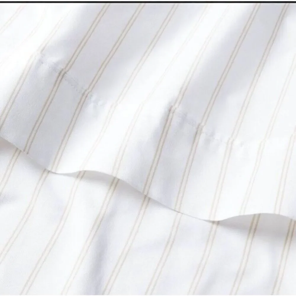 Threshold Full Kaki Striped Bed Flat Top Sheet